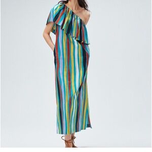 Diane Von Furstenberg DVF Amrita Dress Cotton Linen One-Shoulder Maxi-XL